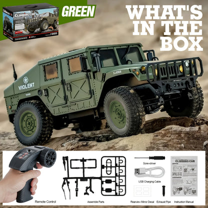 Véhicule militaire tout-terrain radiocommandé à échelle réelle C8835 pour adultes - Transmission proportionnelle, vitesse variable, franchissement, éclairage LED multi-modes, 5 portes ouvrantes, accessoires de mitrailleuse et treuil en option