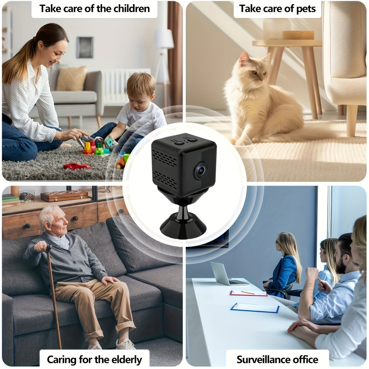 Mini caméra de sécurité sans fil 2K – Caméra de surveillance intérieure WiFi avec vision nocturne, support magnétique, enregistrement continu, moniteur pour bébé et animaux, alimentation USB/batterie, carte SD et stockage cloud