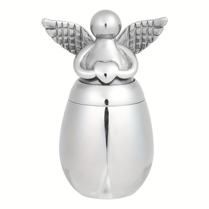 Petite urne souvenir pour cendres humaines – Mini urne funéraire en acier inoxydable avec motif ange, urne de partage pour proches, finition argentée
