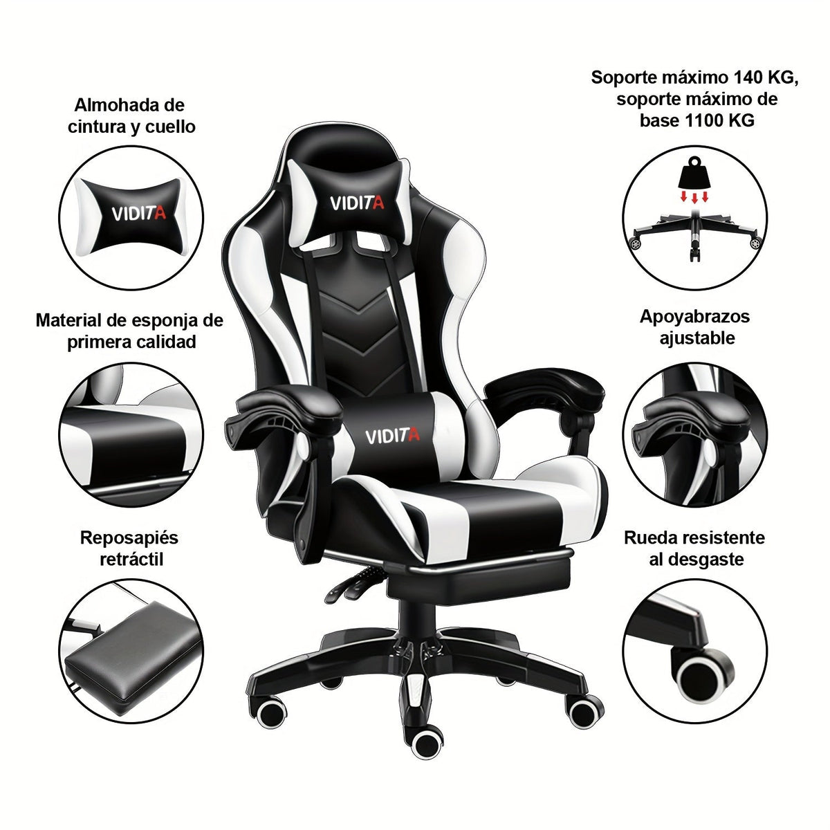 Chaise de bureau gaming ergonomique style course avec soutien lombaire, dossier haut réglable pour adultes et adolescents, fauteuil inclinable pour ordinateur PC