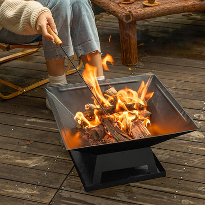 Brasero d'extérieur de 18,5 pouces, foyer robuste à bois avec grille de barbecue, cendrier, couvercle ignifuge et tisonnier – Chauffage de terrasse pour camping, pique-niques et réunions