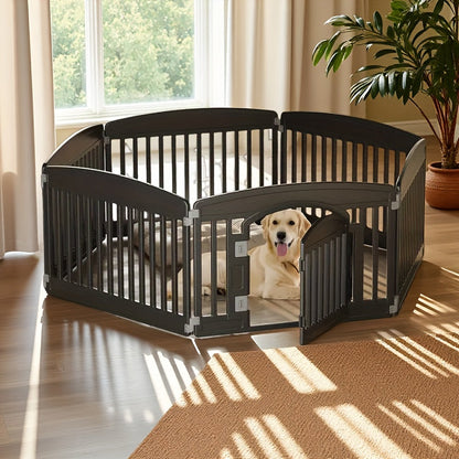 Parc pour chiens pliable à 4 ou 6 panneaux avec fond antidérapant, enclos portable pour chiots, intérieur et extérieur, avec porte à verrouillage de sécurité pour chiens de taille moyenne – Noir et blanc