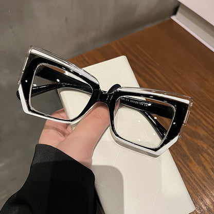 Lunettes d'ordinateur anti-lumière bleue œil de chat pour femmes – Monture color block légère et tendance, verres transparents en polycarbonate, lunettes mode avec étui pour la protection des yeux devant les écrans, cadeau de fête