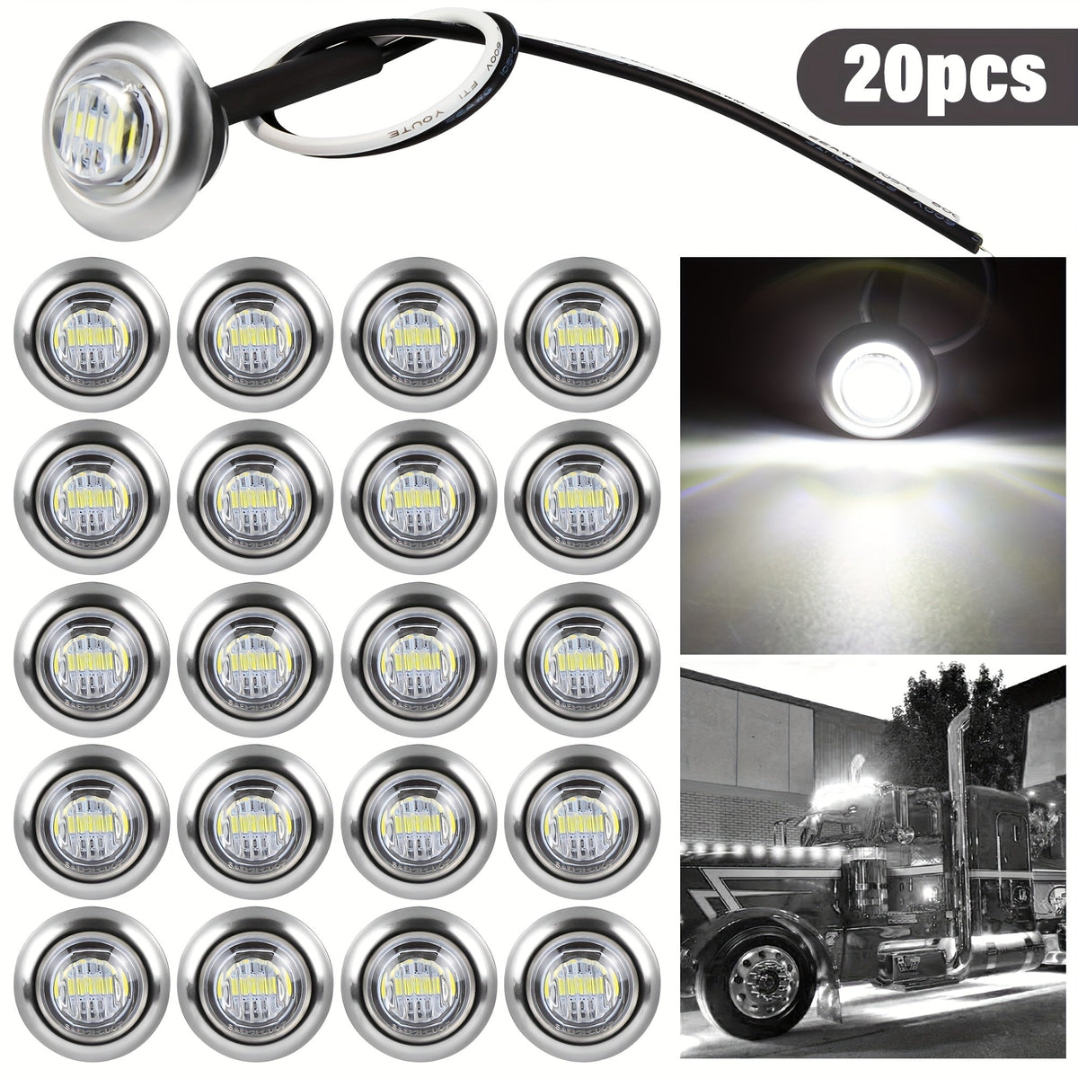 Lot de 20 feux de courtoisie LED pour bateau, 12 V CC, 3 LED, feux de gabarit latéraux pour tableau arrière, poupe et pont de yacht, feux de navigation ronds submersibles en rouge, vert, bleu, blanc et jaune, base en acier inoxydable