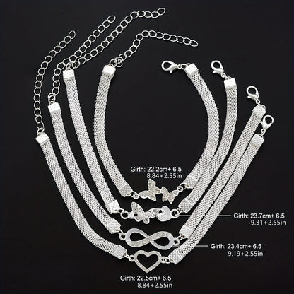 Lot de 4 bracelets de cheville infini papillon en argent 925 – Chaîne de pied empilable pour femmes, bijoux d'été élégants, cadeau pour la fête des mères et anniversaire