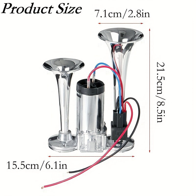 Kit de klaxon à air double super puissant 12V 24V avec compresseur d'air 105-137 dB, klaxon électrique universel en alliage d'aluminium pour camion, train, voiture, SUV, moto, bateau et pick-up