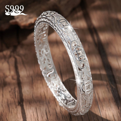 Bracelet jonc en argent pur S999 pour femme – Manchette fermée massive, bijou en argent fin de haute pureté, accessoire de mode élégant et brillant, cadeau idéal pour un anniversaire ou une fête.