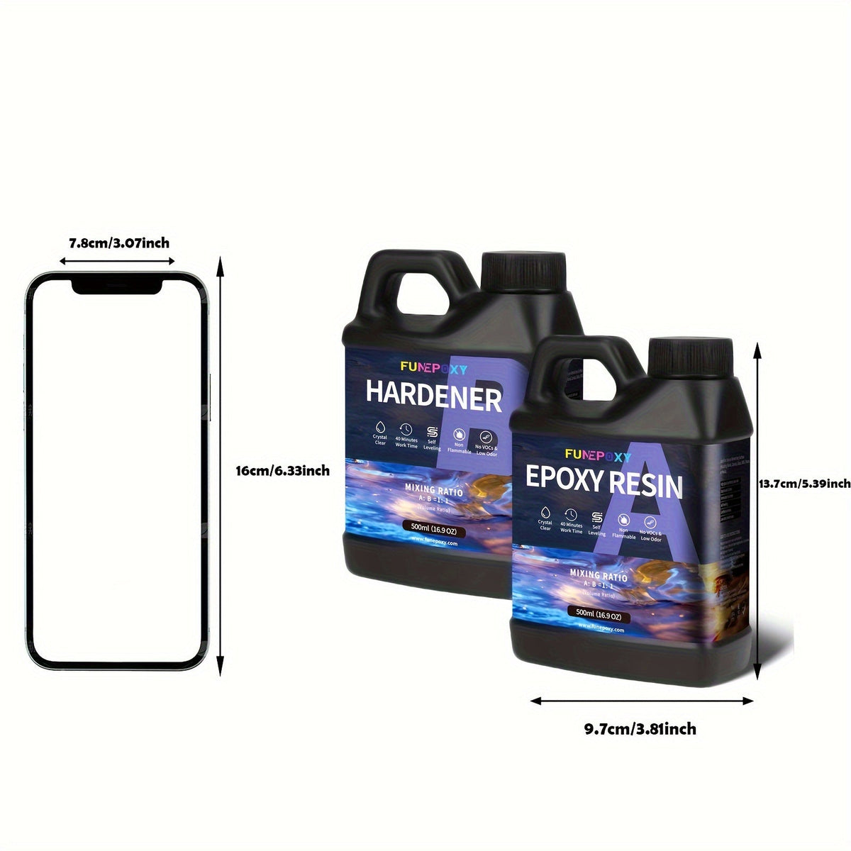 Kit de résine époxy cristalline FUNEPOXY, rapport 1:1, autonivelante, fini ultra-brillant pour dessus de table, comptoirs de bar, tables à bord brut, résine de coulage, création de bijoux, 16oz, 32oz, 64oz, 1 gallon, 2 gallons
