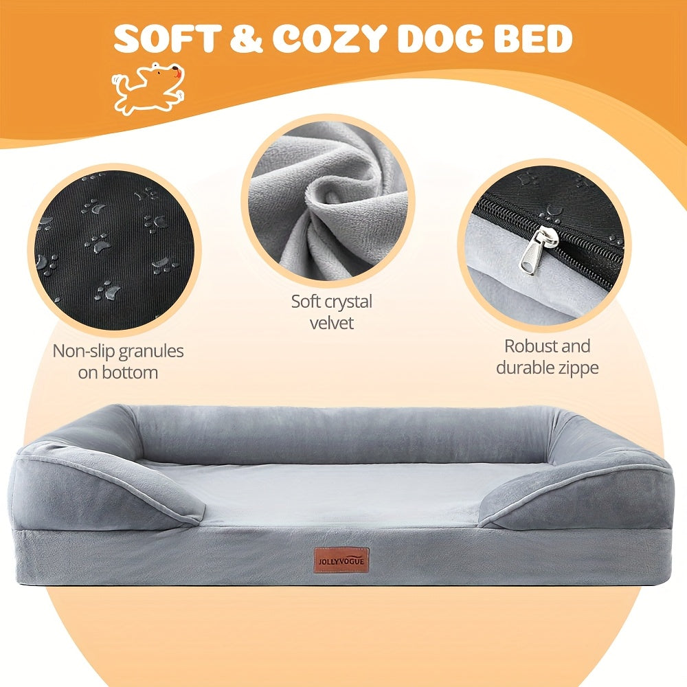 Canapé-lit pour chien extra large, 100 % mousse de soutien, traversin sur 4 côtés, housse amovible et lavable, fond antidérapant, soutien articulaire, lit pour animal de compagnie doux et chaud, gris, M L XL XXL, toutes races