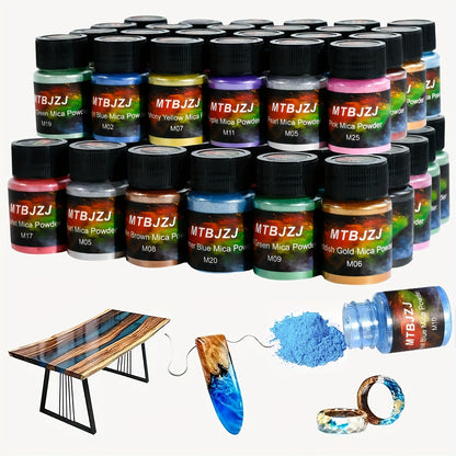 Set de 28 poudres de pigments pour résine – Pigments fins sans bulles pour art en résine, création de bijoux, bricolage et débutants, couleurs variées éclatantes – Qu Gofang