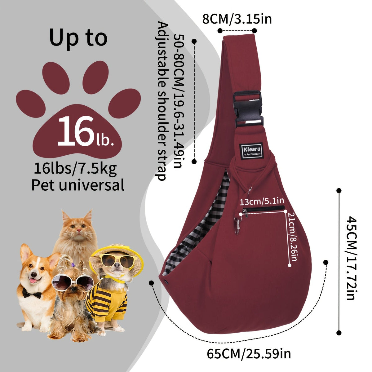 Sac de transport bandoulière et sac à dos pour petits et moyens chiens et chats - Transporteur pliable pour voyages en extérieur, respirant, sangle réglable, jusqu'à 7,5 kg, 12 couleurs, ensemble d'autocollants en bonus en option