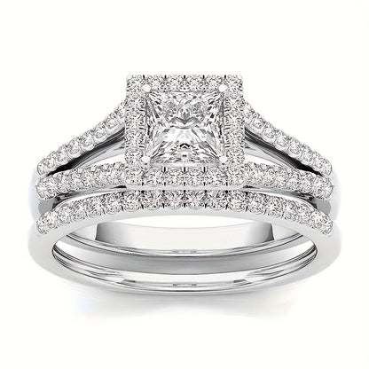 Ensemble de 9 bagues de mariage pour femme avec oxydes de zirconium taille princesse – Alliances empilables, cadeau de bijoux classique pour petite amie et épouse
