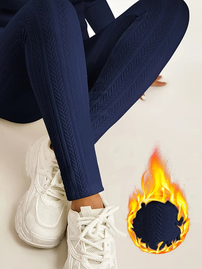 Legging thermique à taille haute pour femme - Pantalon de yoga chaud d'hiver épais à motif jacquard - Collant de sport gainant pour femme S M L
