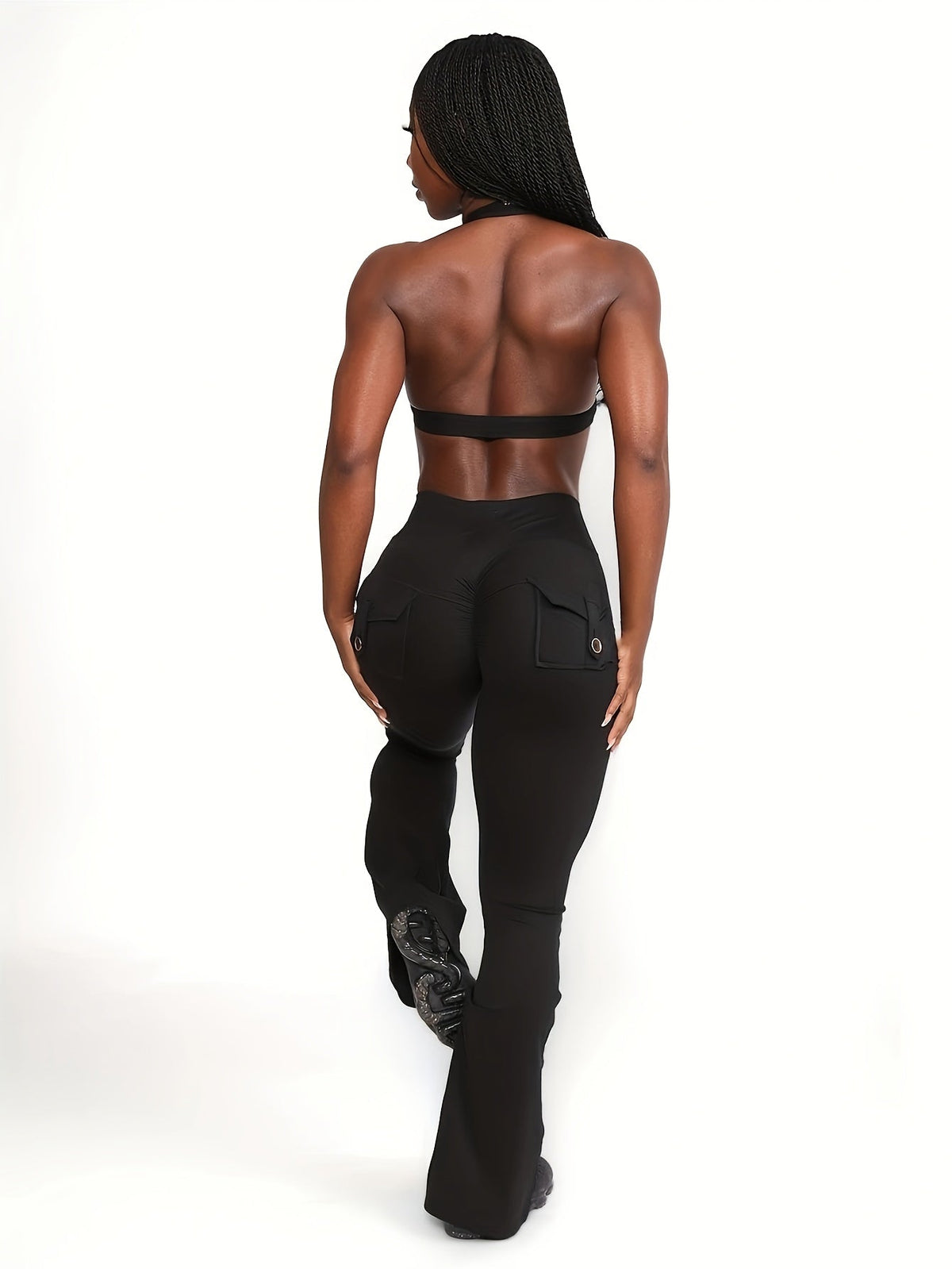 Lot de 3 pantalons évasés taille haute pour femmes – Leggings cargo de sport décontractés, gainants, galbants et séchage rapide, coupe longue, noir, gris, vert