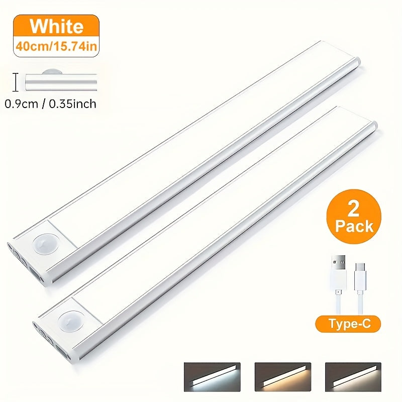 Éclairage sous meuble à détecteur de mouvement LED – Lampe de placard sans fil rechargeable USB-C, 3 températures de couleur et intensité variable, fixation magnétique, veilleuse à détection de mouvement pour cuisine, placard, tiroir (lot de 1/2/4)