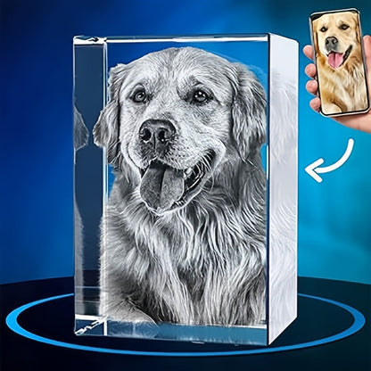 Ornement en cristal personnalisé avec photo d'animal de compagnie gravée au laser 3D - Souvenir photo personnalisé pour chien et chat, cadeau commémoratif en cristal pour les fêtes, anniversaires et Noël, 3 formes (octogone/cube/losange)