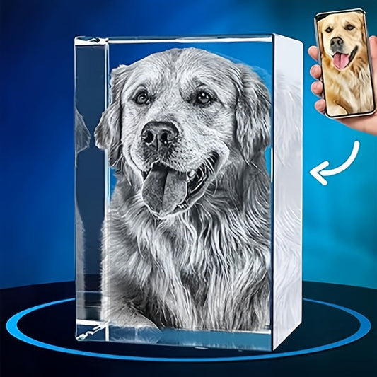 Ornement en cristal personnalisé avec photo d'animal de compagnie gravée au laser 3D - Souvenir photo personnalisé pour chien et chat, cadeau commémoratif en cristal pour les fêtes, anniversaires et Noël, 3 formes (octogone/cube/losange)