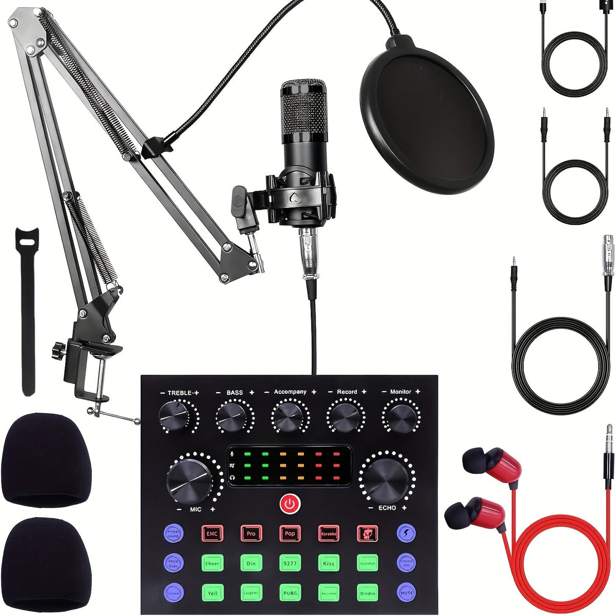 Kit d'enregistrement avec microphone à condensateur et carte son BM800 – Pack studio à domicile pour podcasting, streaming, voix off et musique, compatible avec PC, smartphone et tablette, plusieurs modèles disponibles
