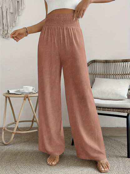 Pantalon élégant taille haute pour femme, couleur unie, matière lisse légèrement extensible - Pantalon décontracté chic, lavable en machine, idéal pour le printemps, l'été, l'automne, le bureau ou le quotidien