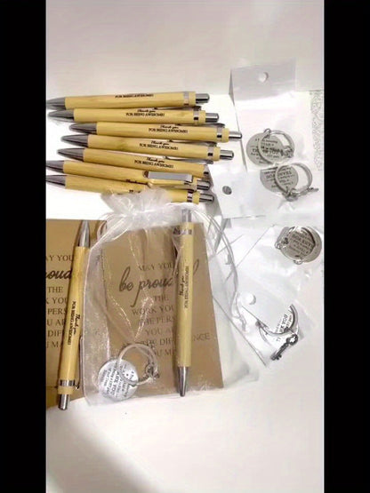 Ensemble cadeau inspirant de 24 pièces : stylo rétractable en bambou, porte-clés, carnet de gratitude et sac cadeau, cadeaux d'appréciation en gros pour employés, enseignants, Thanksgiving et Noël