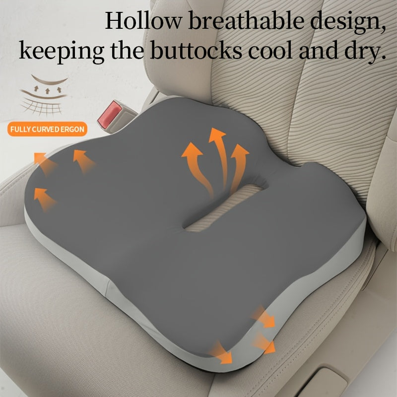 Coussin d'assise ergonomique en mousse à mémoire de forme avec rainure centrale – Soulagement de la pression sur le coccyx, base antidérapante, housse en polyester doux, soutien postural pour chaise de bureau, voiture et maison, blanc/noir