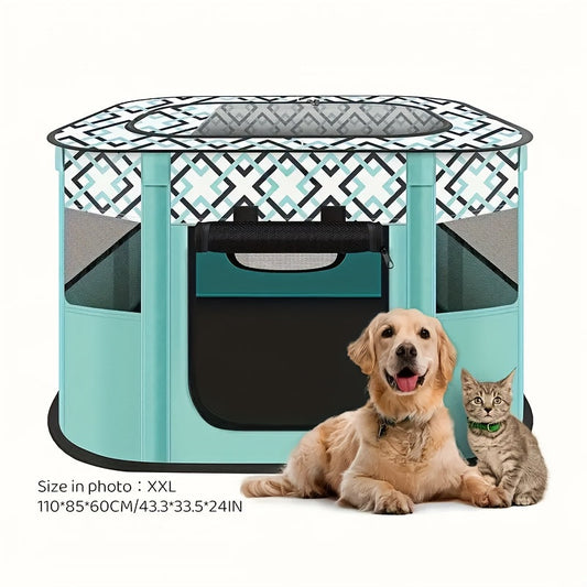 Foldable Pet Playpen for Dogs Cats Puppies Kittens Rabbits Portable Dog Exercise Kennel Indoor Outdoor Camping Travel with Storage Bag Purple Green M L XL XXL