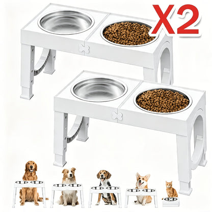Gamelle surélevée pliable pour chien – Support réglable sur 5 hauteurs avec 2 bols en acier inoxydable, antidérapant, mangeoire et abreuvoir portables pour chiens et chats de toutes tailles, lot de 2