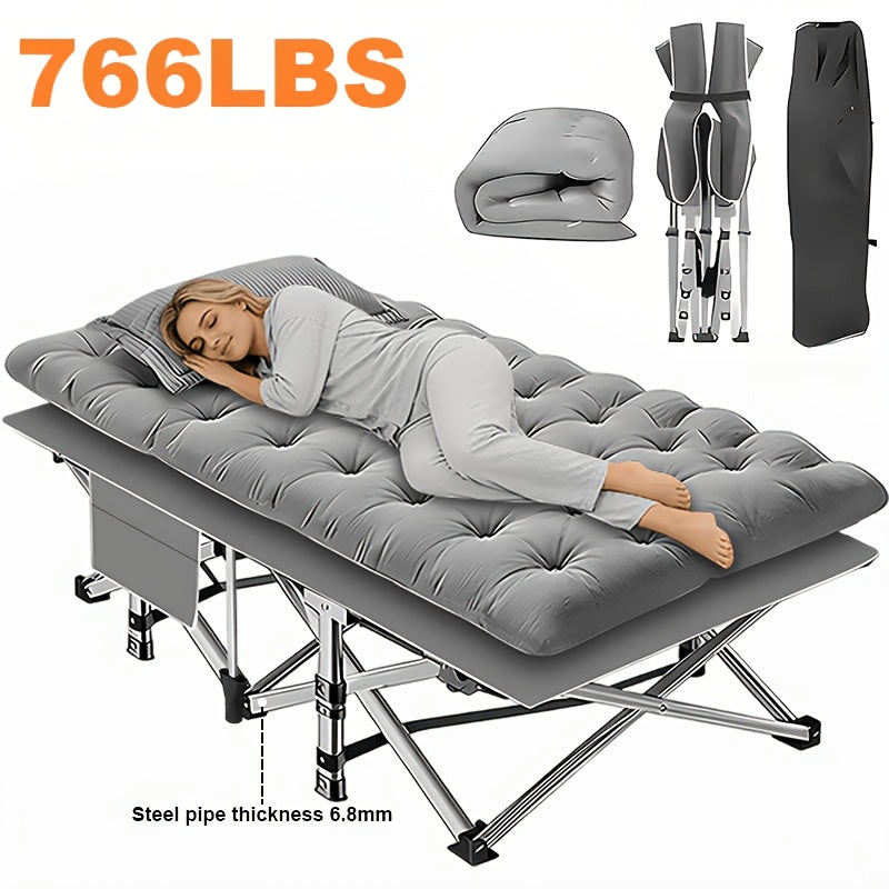 Lit d'appoint pliant robuste et lit de camp – Capacité de 256/347 kg, options de 170 cm/200 cm, matelas en option, lit de voyage portable pour adultes pour le camping, la terrasse et les invités