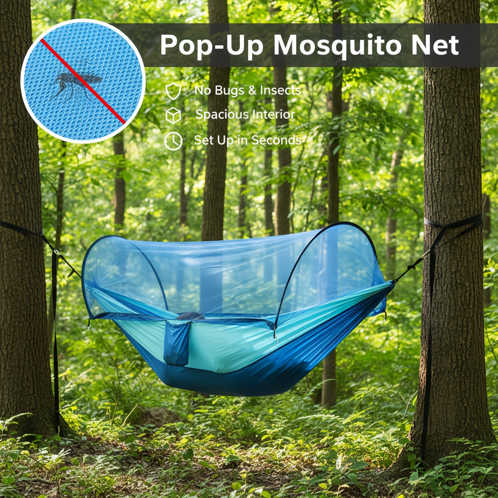 Hamac de camping double 3-en-1 avec moustiquaire et pare-soleil – Léger, portable et durable, idéal pour le camping, la randonnée, le trekking et les pique-niques dans les parcs, 7 coloris au choix