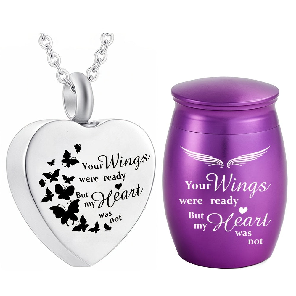 Lot de 2 mini urnes souvenirs pour cendres - Ensemble de pendentifs commémoratifs en forme de cœur en acier inoxydable pour cendres d'animaux et d'humains, petits bijoux funéraires pour femmes, hommes et êtres chers (bleu ou violet)