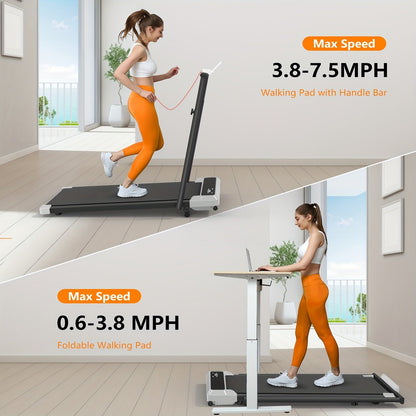 Incline Foldable Treadmill Walking Pad with Handles – 300 LB Capacity Portable Under Desk Treadmill for Home & Office, Compact Quiet Walking Pad with Incline for Weight Loss & Cardio Fitness