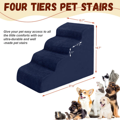 Escalier pour chien en mousse à mémoire de forme, 2, 3 ou 4 marches avec base antidérapante et housse lavable – Marches de soutien pour canapé et lit, idéal pour chiens âgés et chiots, plusieurs couleurs disponibles
