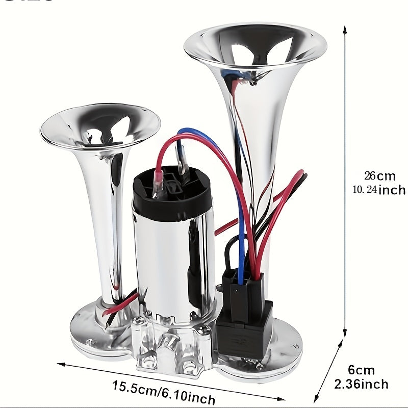 Kit de klaxon à air double 120 dB 12 V avec compresseur d'air – Klaxon de train/camion ultra puissant pour SUV, moto, pick-up, voiture et bateau – Klaxon électrique biton universel – Velora