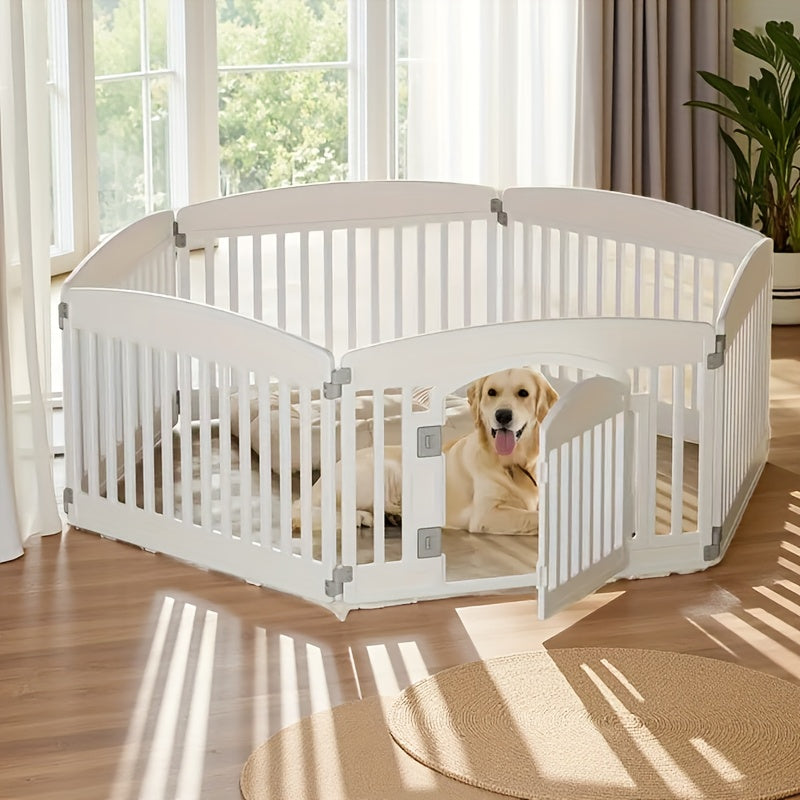 Parc pour chiens pliable à 4 ou 6 panneaux avec fond antidérapant, enclos portable pour chiots, intérieur et extérieur, avec porte à verrouillage de sécurité pour chiens de taille moyenne – Noir et blanc