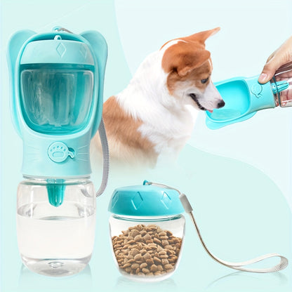 Gourde portable pour chien avec récipient à nourriture - Distributeur d'eau pour animal de compagnie 2-en-1 pour la marche, la randonnée et le voyage, gourde anti-fuite pour chiens et chats