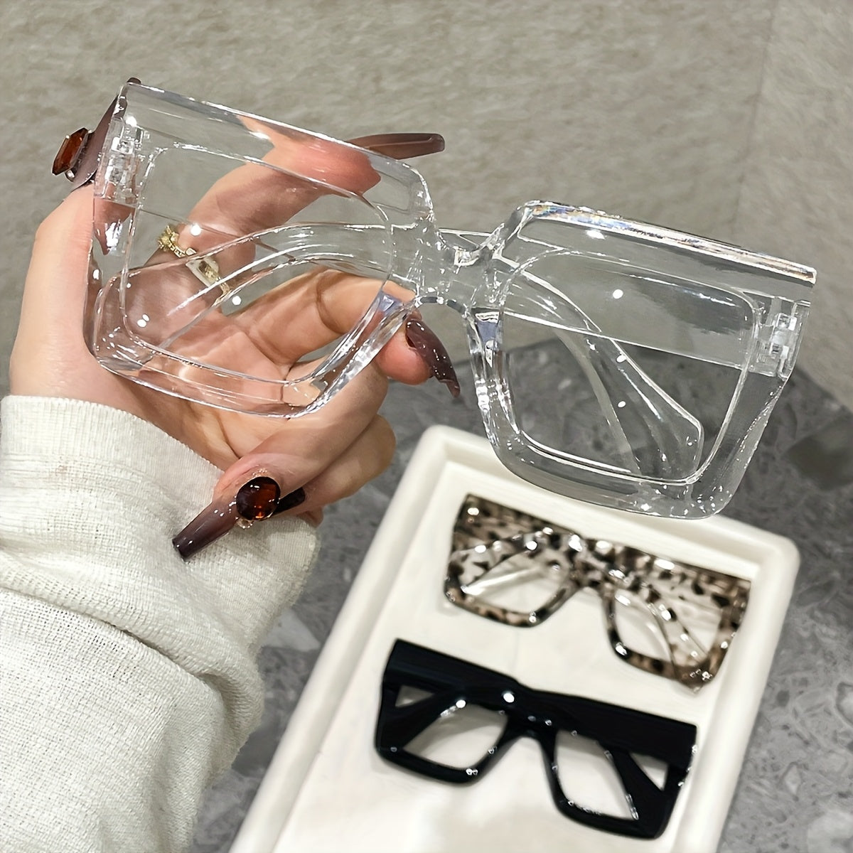 Lot de 3 ou 4 paires de lunettes vintage à monture carrée complète et verres transparents en polycarbonate pour femmes et hommes - Style rétro pour le bureau ou le quotidien, montures anti-lumière bleue