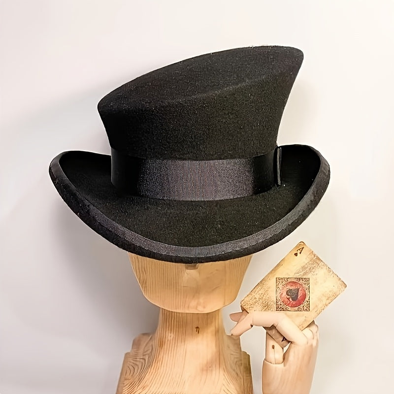 Chapeau Fedora en feutre 100 % laine avec ruban pour femmes et hommes – Haut-de-forme asymétrique ajustable pour église, fêtes et mariages, couvre-chef élégant disponible en 10 couleurs, cadeau de Noël idéal