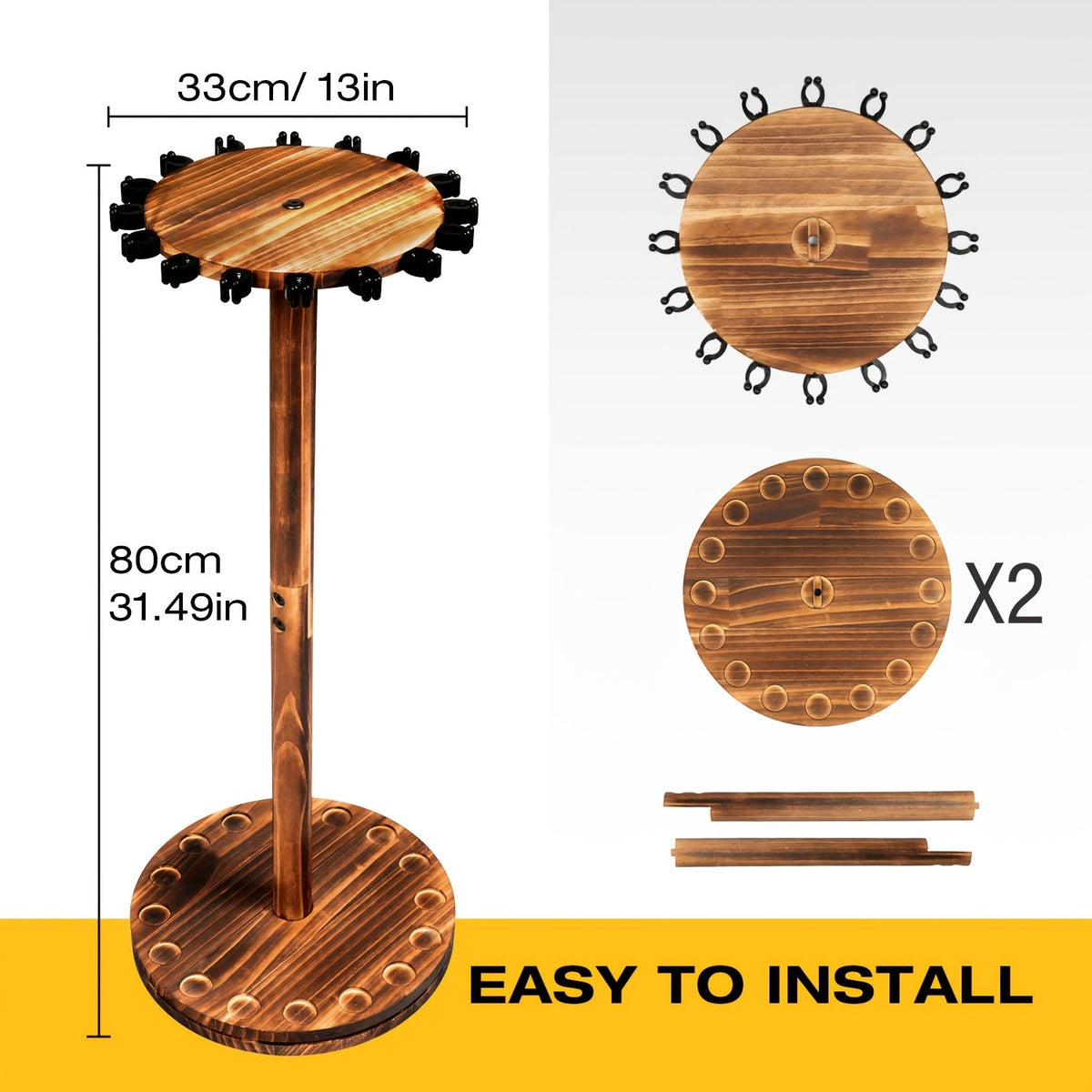 Support de cannes à pêche circulaire en bois, capacité 16 cannes, organisateur gain de place pour garage, abri de jardin ou espace détente – Options rotatif à 360° ou fixe, construction en bois robuste, cadeau pour pêcheur
