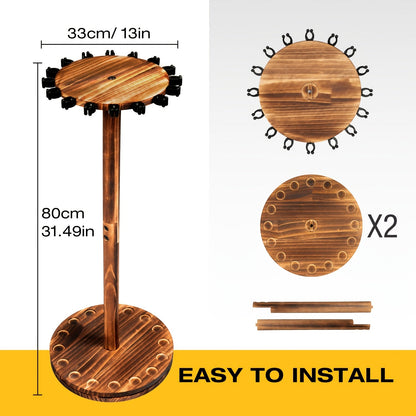 Support de cannes à pêche circulaire en bois, capacité 16 cannes, organisateur gain de place pour garage, abri de jardin ou espace détente – Options rotatif à 360° ou fixe, construction en bois robuste, cadeau pour pêcheur