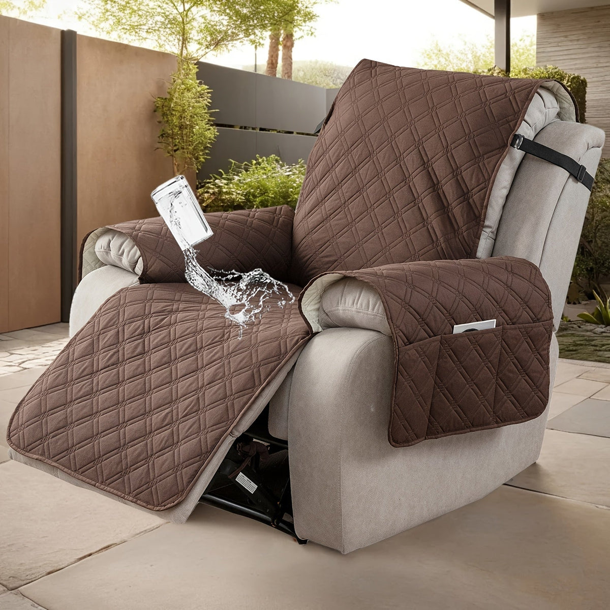 Housse de fauteuil inclinable imperméable avec poches latérales, sangles antidérapantes, tissu matelassé 4 couches, protection contre les animaux et les enfants, lavable en machine – 11 couleurs