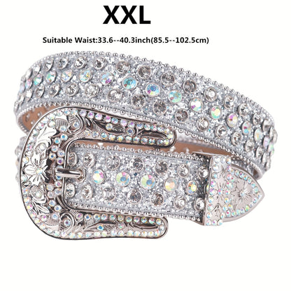 Ceinture à strass pour femme – Ceinture de luxe étincelante avec boucle sculptée cloutée de cristaux, style cow-girl, cowboy ou punk pour jeans, tailles S-2XL, ceinture tendance pour femme, cadeau pour elle
