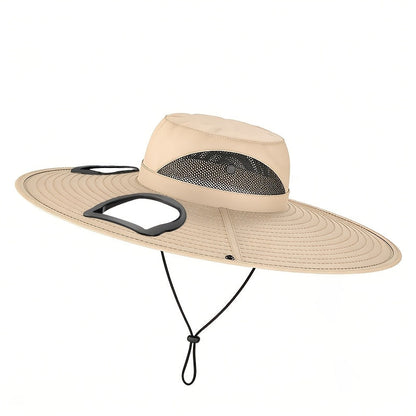 Chapeau de soleil à large bord pour homme avec 2 ventilateurs intégrés – Chapeau de pêche respirant avec protection UV pour le camping, la randonnée et la plage en été
