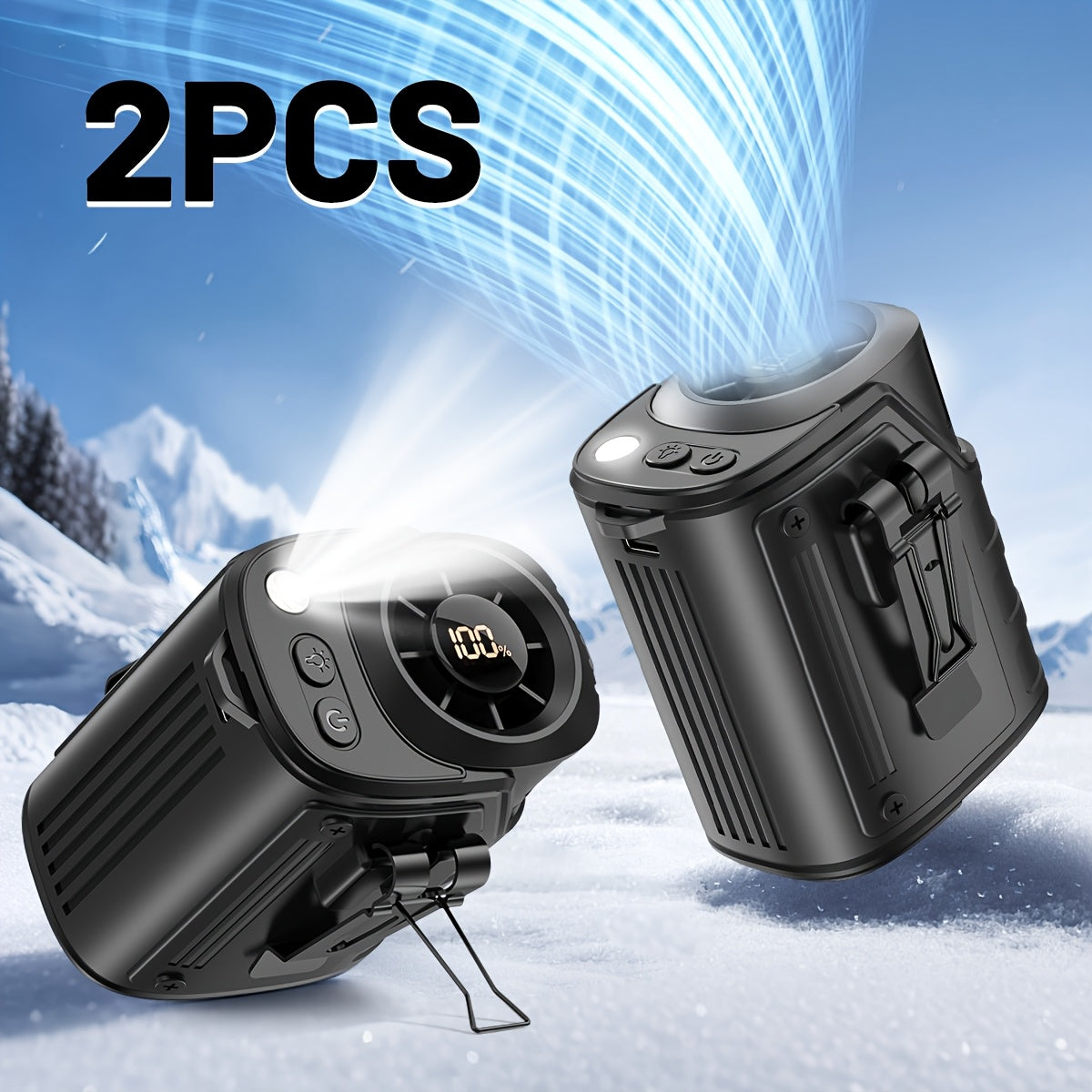 Ventilateur de taille 4-en-1 avec lampe torche, batterie externe et ventilateur de cou – Ventilateur de ceinture portable rechargeable pour l'extérieur, longue autonomie, 3 couleurs, disponible à l'unité et en lot de 2
