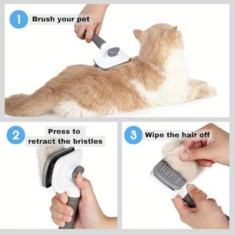 Brosse de toilettage autonettoyante pour animaux – Outil de massage et de démêlage doux pour la peau pour chiens et chats à poils longs et courts – Brosse carde facile à démonter et autonettoyante en un clic pour l'élimination des poils morts