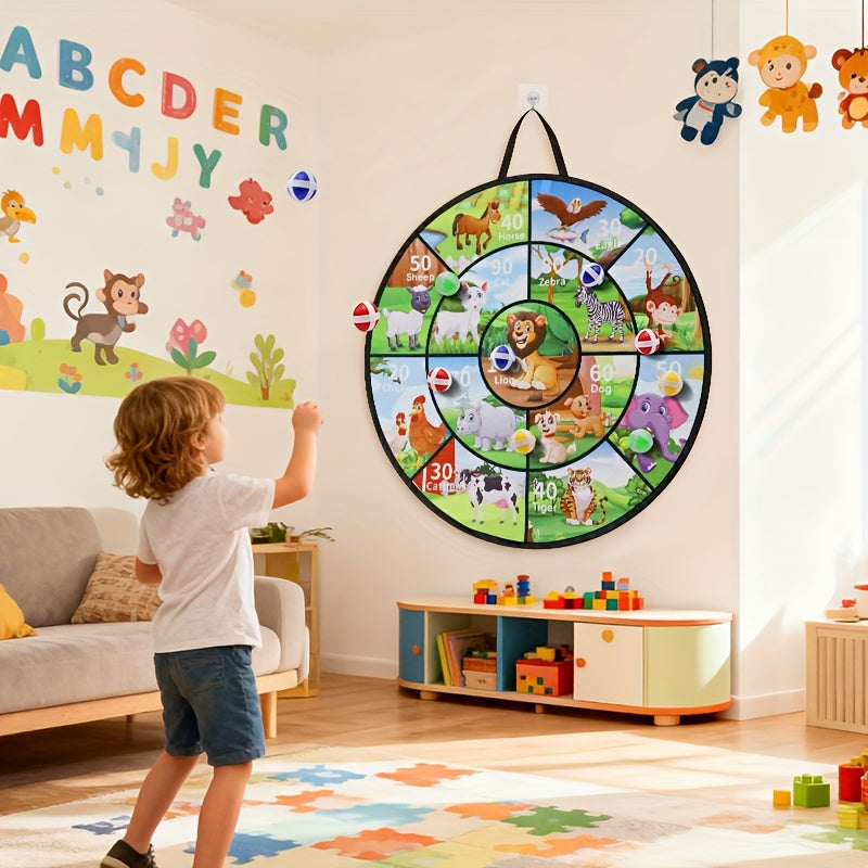 Jeu de cible à balles scratch pour enfants de 74 cm avec 12 balles - Grande cible animale double face pour activités intérieures et extérieures, jeu de fête pour garçons et filles, cadeau amusant pour l'été, un anniversaire, Noël ou Halloween