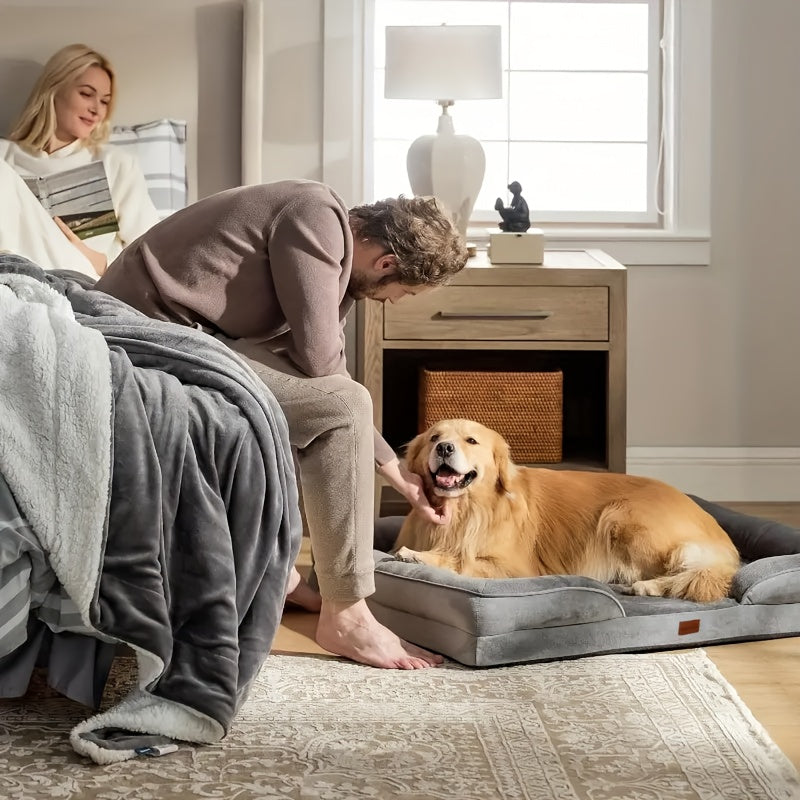 Canapé-lit pour chien extra large, 100 % mousse de soutien, traversin sur 4 côtés, housse amovible et lavable, fond antidérapant, soutien articulaire, lit pour animal de compagnie doux et chaud, gris, M L XL XXL, toutes races