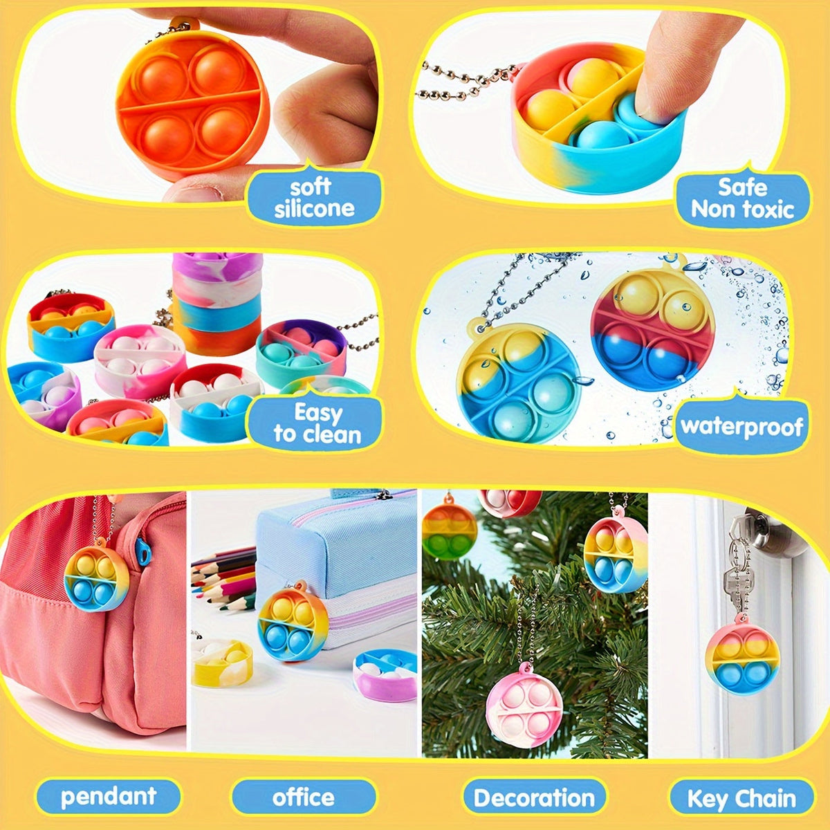 Lot de porte-clés sensoriels anti-stress pour enfants - 24 / 50 / 90 pièces, porte-clés multicolores avec attache, cadeaux d'invités, prix pour anniversaires, récompenses scolaires et surprises pour sacs de friandises d'Halloween