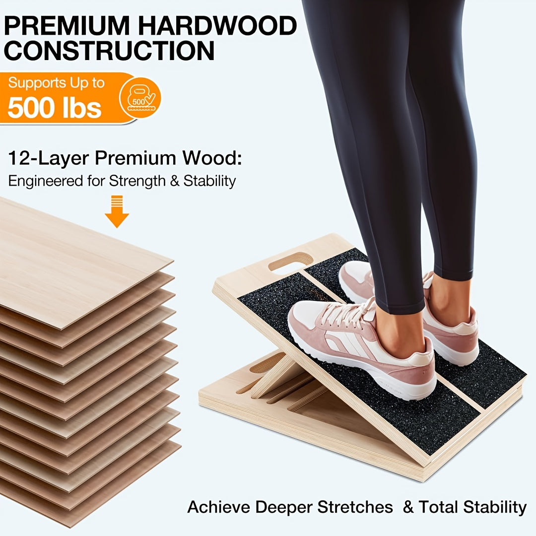 Planche inclinée réglable en bois pour étirement des mollets – Support incliné antidérapant pour squats, mobilité de la cheville et du pied, étirement des talons, kinésithérapie et équilibre