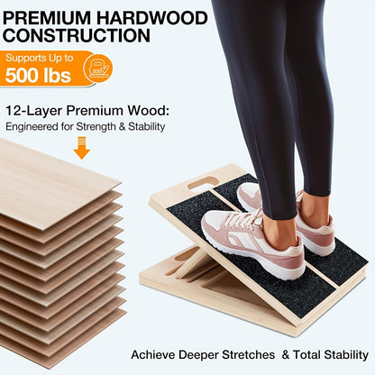 Planche inclinée réglable en bois pour étirement des mollets – Support incliné antidérapant pour squats, mobilité de la cheville et du pied, étirement des talons, kinésithérapie et équilibre