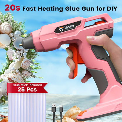 Pistolet à colle chaude sans fil rechargeable par USB avec 25 bâtons de colle – Chauffe rapide en 20 secondes, conception anti-goutte sécurisée pour loisirs créatifs, réparations domestiques, réparation de peluches et projets manuels – Rose, gris, bleu